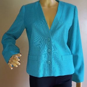 Dimension V petite 80s vtg aqua vneck blazer